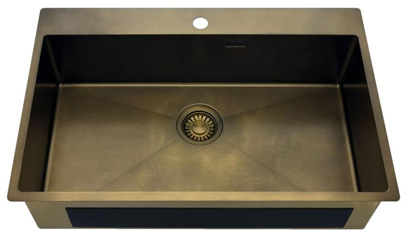 Pure.Sink Luxion Голяма PVD антична бронзова мивка 78x50 cm Tapwing с отвор за кран и долна решетка PLX7850T-64