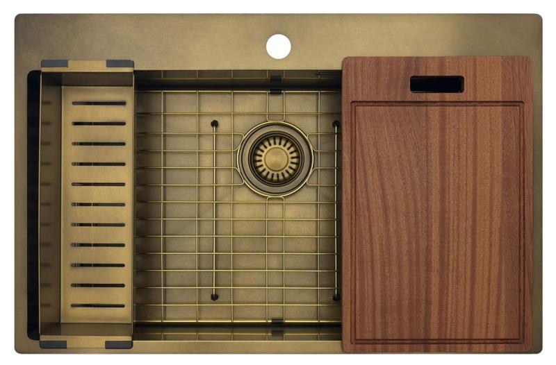 Pure.Sink Luxion Голяма PVD антична бронзова мивка 78x50 cm Tapwing с отвор за кран и долна решетка PLX7850T-64