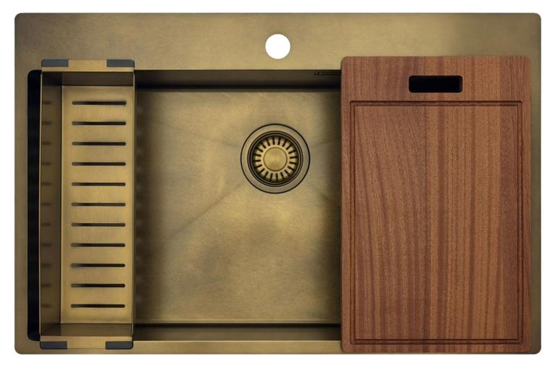 Pure.Sink Luxion Голяма PVD антична бронзова мивка 78x50 cm Tapwing с отвор за кран и долна решетка PLX7850T-64