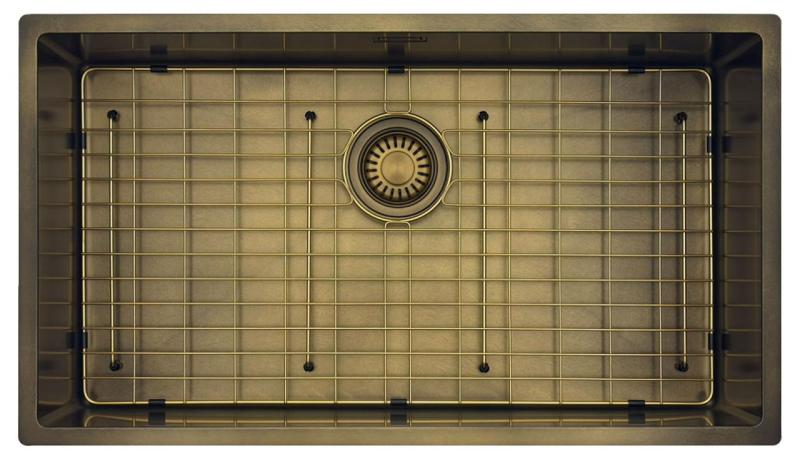 Pure.Sink Luxion Голяма PVD антична бронзова мивка 74x40 cm за вграждане, плоско вграждане и надграждане с долна решетка PLX7440-64