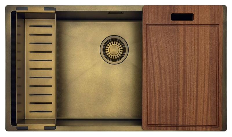 Pure.Sink Luxion Голяма PVD антична бронзова мивка 74x40 cm за вграждане, плоско вграждане и надграждане с долна решетка PLX7440-64