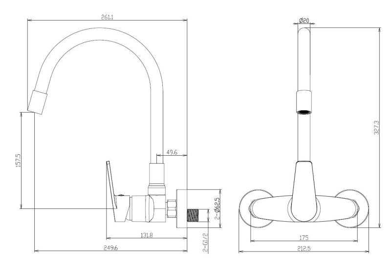 Aquanello Casa Стенна кухненска смесителна батерия, черна, с висок гъвкав излив BL-1301-CS