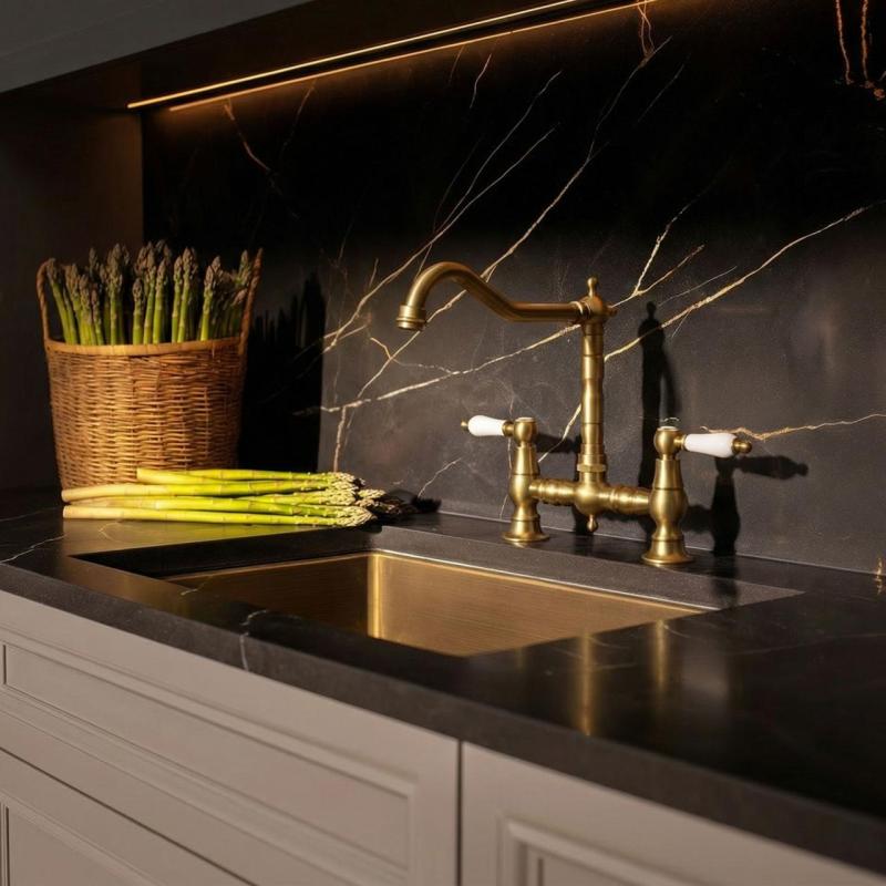 Aquanello Heritage Manor Класическа кухня, носталгичен мост, кухненски кран, бронз с бяла дръжка BN-0010-HM