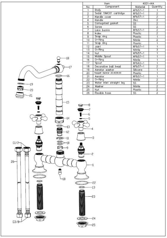 Aquanello Heritage Ascot Класическа кухня, носталгичен мостов смесител за кухня, бронзов, с кръстосани дръжки BN-0011-HM