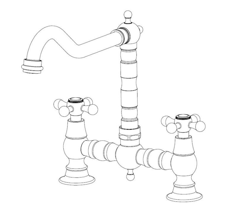 Aquanello Heritage Ascot Класическа кухня, носталгичен мостов смесител за кухня, бронзов, с кръстосани дръжки BN-0011-HM