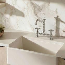 Aquanello Heritage Ascot Класически кухненски смесител „Носталгичен мост“ с хромирано покритие и кръстосани дръжки CR-0011-HM