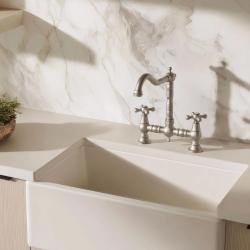 Aquanello Heritage Ascot Класически кухненски смесител „Носталгичен мост“ от неръждаема стомана с кръстосани дръжки NB-0011-HM