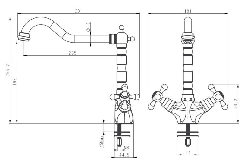 Aquanello Heritage Ascot Класическа кухня Носталгичен кухненски кран от неръждаема стомана с ъглова изливна тръба NB-4002-HA
