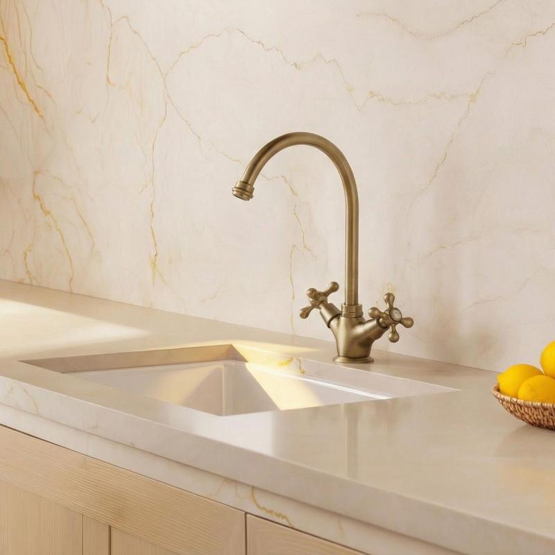 Aquanello Heritage Ascot Класическа кухня Носталгичен кухненски кран от бронз с кръгла изливка BN-4003-HA