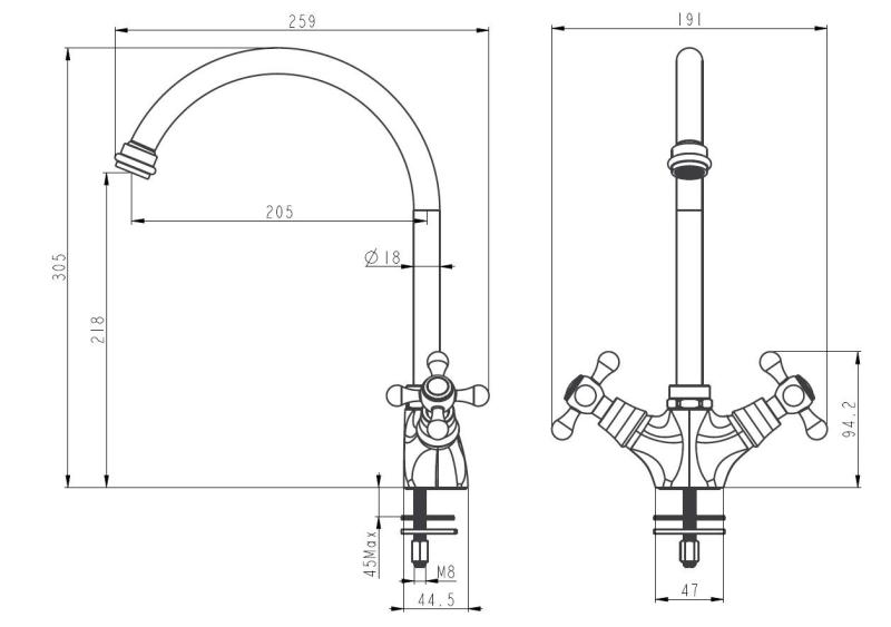 Aquanello Heritage Ascot Класическа кухня Носталгичен кухненски кран Хром с кръгла изливка CR-4003-HA