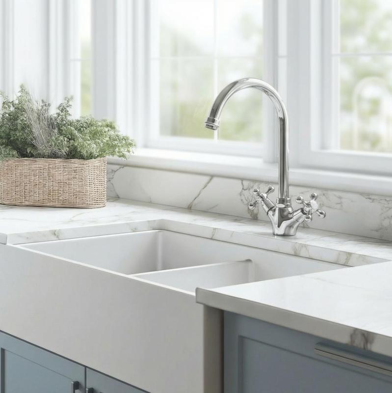 Aquanello Heritage Ascot Класическа кухня Носталгичен кухненски кран Хром с кръгла изливка CR-4003-HA