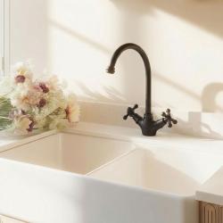 Aquanello Heritage Ascot Класическа кухня Носталгичен кухненски кран, черен, с кръгла изливна тръба BL-4003-HA