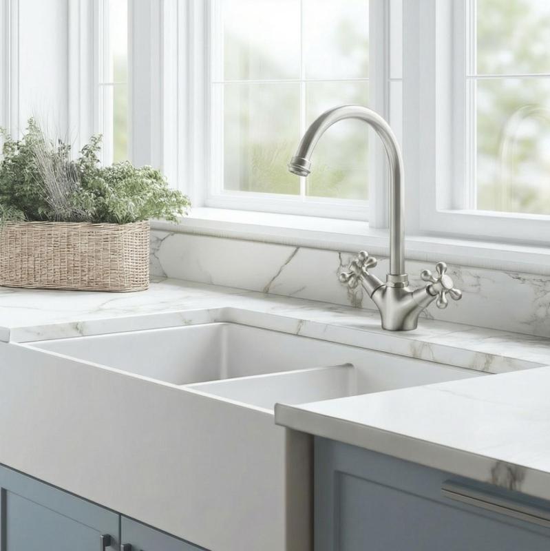 Aquanello Heritage Ascot Класическа кухня Носталгичен кухненски кран от неръждаема стомана с кръгла изливка NB-4003-HA