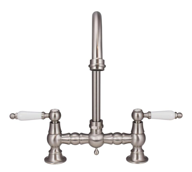 Aquanello Heritage Manor Класическа кухня Носталгичен мост Кухненски кран от неръждаема стомана с бяла дръжка и кръгла изливна тръба NB-4001-HA