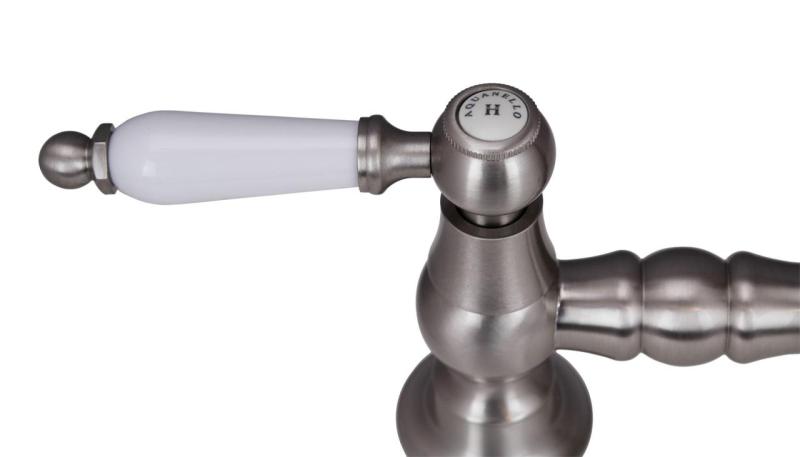 Aquanello Heritage Manor Класическа кухня Носталгичен мост Кухненски кран от неръждаема стомана с бяла дръжка и кръгла изливна тръба NB-4001-HA