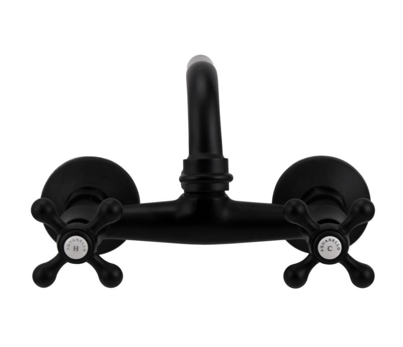 Aquanello Heritage Ascot Класическа кухненска стенна смесителна батерия с горна изливка, черна BL-4110-HA