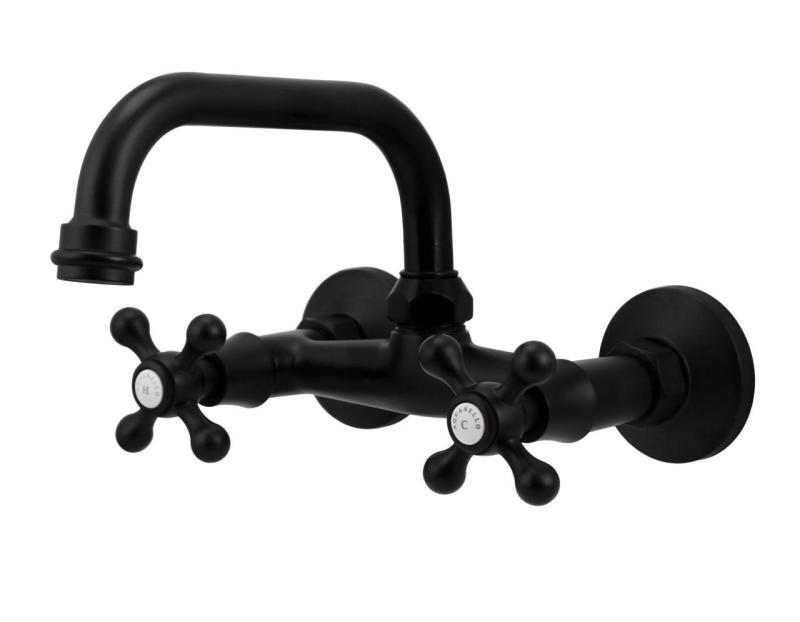Aquanello Heritage Ascot Класическа кухненска стенна смесителна батерия с горна изливка, черна BL-4110-HA