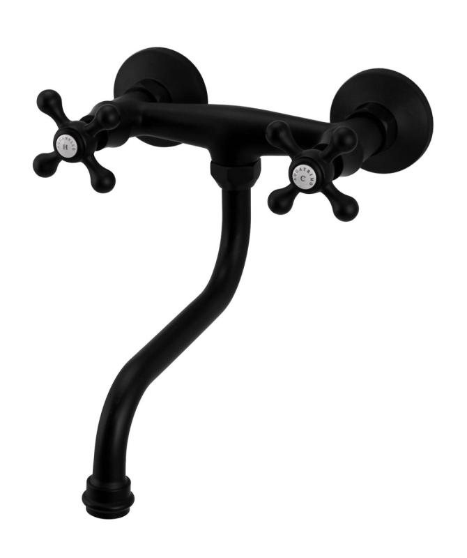 Aquanello Heritage Ascot Класическа кухненска стенна смесителна батерия, черна BL-4111-HA