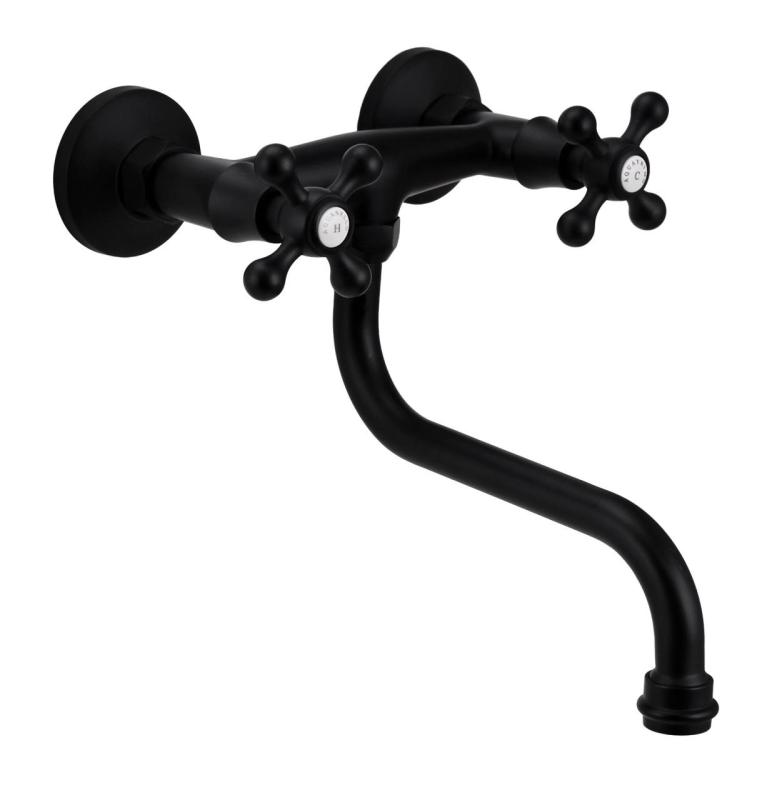 Aquanello Heritage Ascot Класическа кухненска стенна смесителна батерия, черна BL-4111-HA