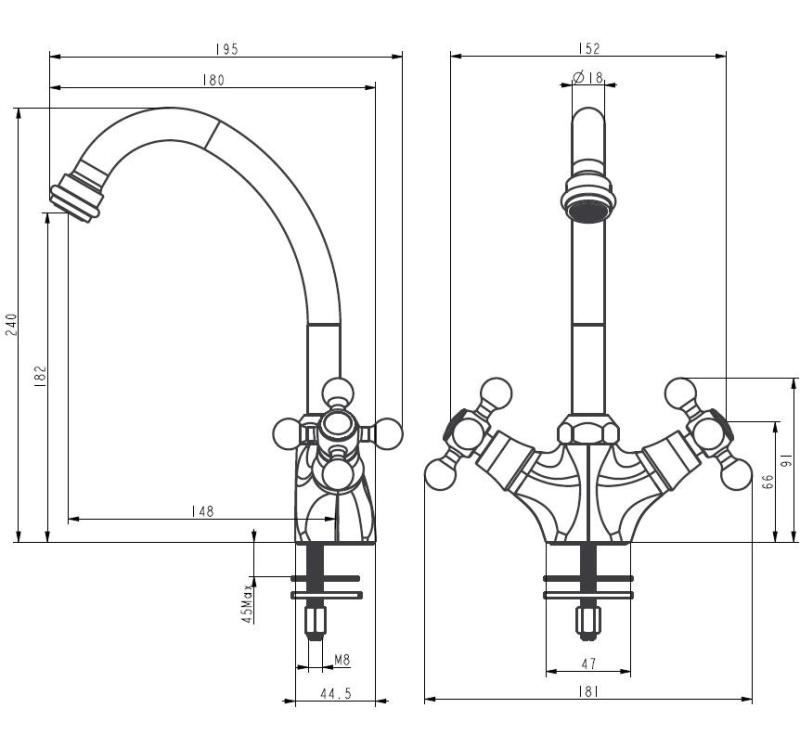 Aquanello Heritage Ascot Класическа кухня Носталгична кухненска смесителна батерия Хром CR-4004-HA
