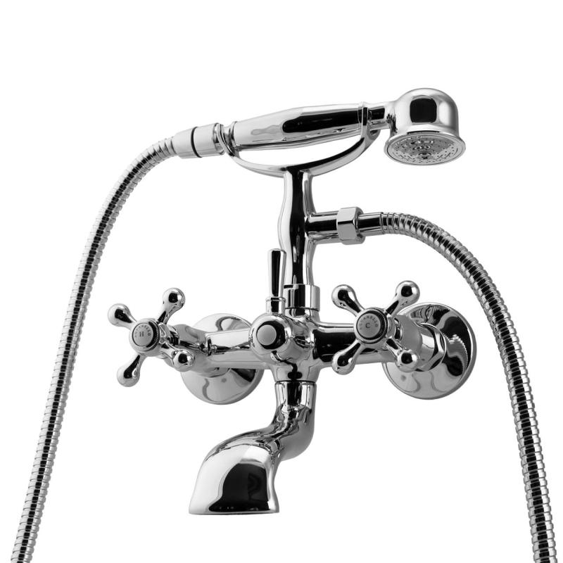 Aquanello Heritage Ascot Класически смесител за баня с хромирани копчета, включително ръчна душ CR-3002-HA