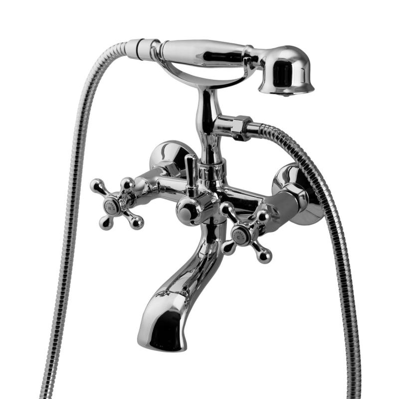 Aquanello Heritage Ascot Класически смесител за баня с хромирани копчета, включително ръчна душ CR-3002-HA