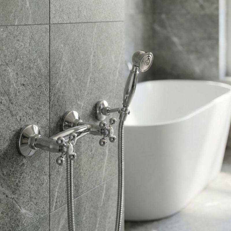 Aquanello Heritage Ascot Класически душ комплект с хромирани копчета и ръчна душ CR-2002-HA