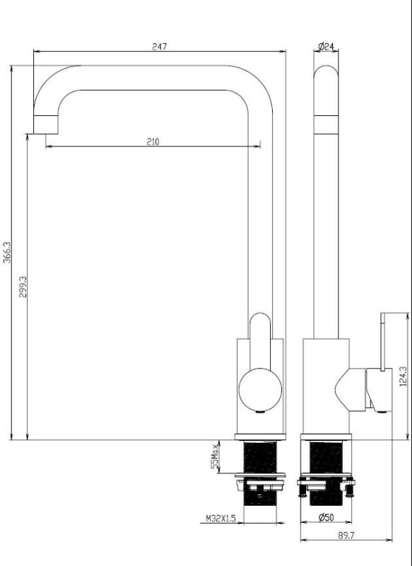 Aquanello Forma Масивен неръждаем едноръковен кухненски смесител SS-1001-FM