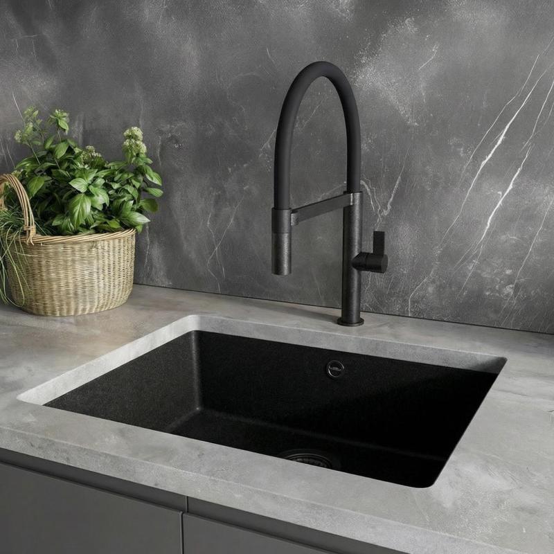 Ausmann Alira Черен кухненски кран с гъвкав излив 1208972565