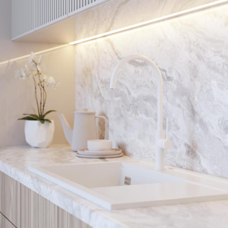 Graniteland Vira Slim White Kitchen Faucet with Swivel Spout 1208972621