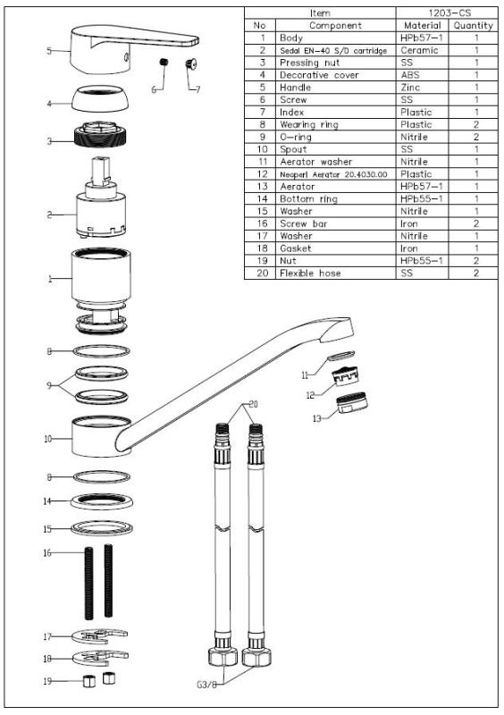 Aquanello Casa Ниска кухненска смесителна батерия с една дръжка, черна BL-1203-CS