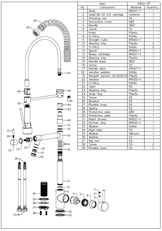 Aquanello Gastro Кухненска смесителна батерия с професионална душ-функция, хром CR-4402-GT
