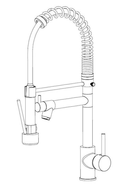 Aquanello Gastro Кухненска смесителна батерия с професионална функция за пръскане, черна BL-4402-GT