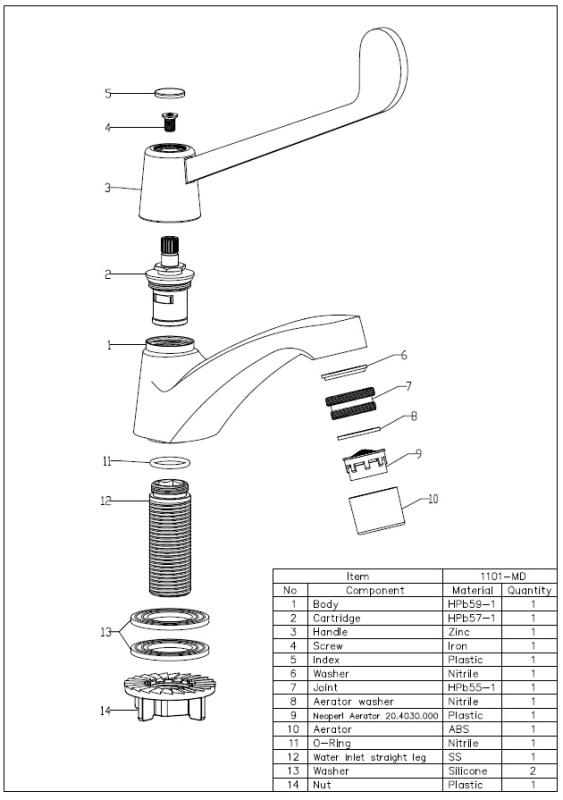 Aquanello Medic Кран за студена вода с дълга дръжка, хром CR-1101-MD