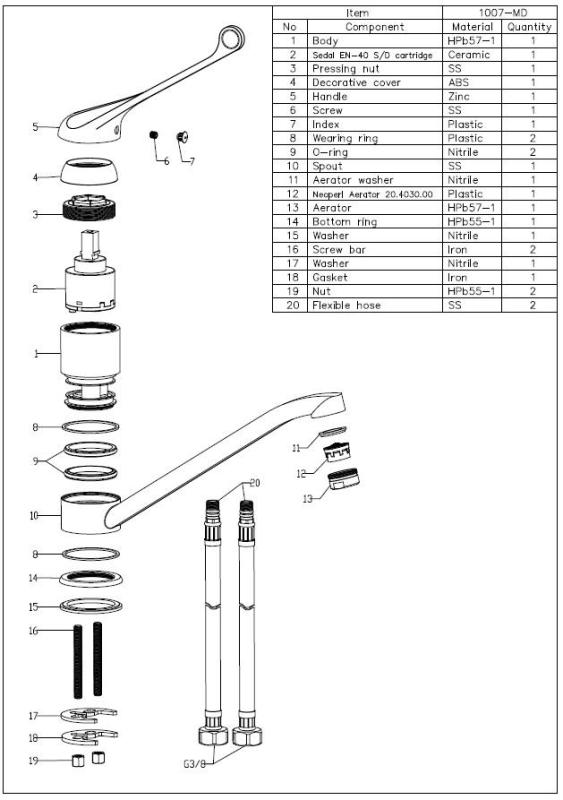 Aquanello Medic Кухненска смесителна батерия с дълга дръжка  Хром CR-1007-MD