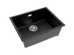 Pure.Sink Eternal Кварцова черна мивка 50x40 см за вграждане и за монтаж върху плот с тапа от неръждаема стомана