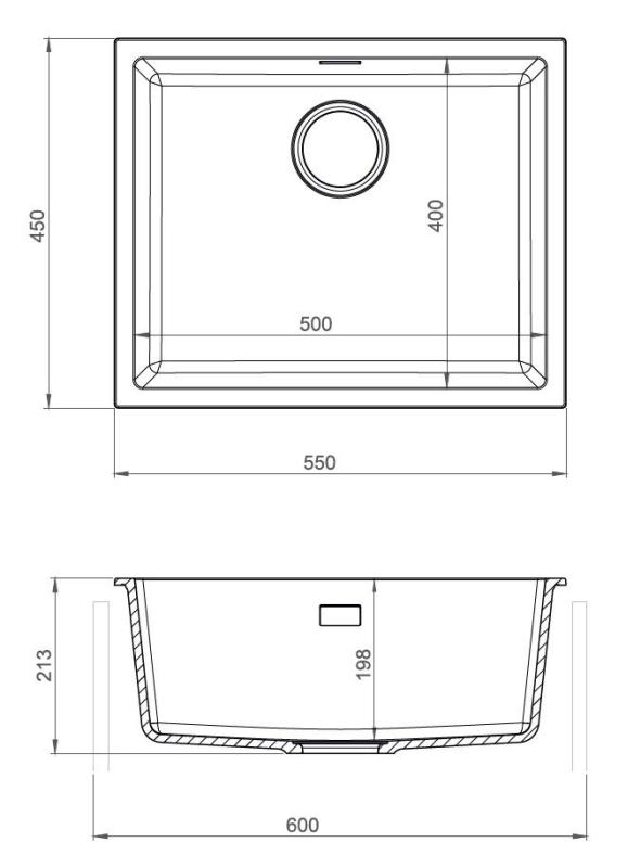 Pure.Sink Eternal Кварцова бяла мивка 50x40 см за вграждане и за монтаж върху плот с медна запушалка