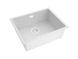 Pure.Sink Eternal Кварцова бяла мивка 50x40 см за вграждане и за монтаж върху плот с бял сифон