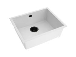 Pure.Sink Eternal Кварцова бяла мивка 50x40 см за вграждане и за монтаж върху плот с черен сифон