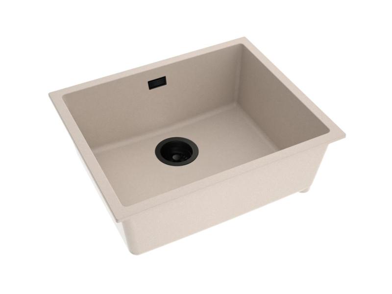 Pure.Sink Eternal Кварцова мивка в цвят „бежов“, 50x40 см, за вграждане и за монтаж върху плот, с черна запушалка