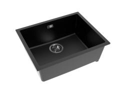 Pure.Sink Eternal Кварцова черна мивка 50x40 см за вграждане и за монтаж върху плот с автоматичен сив метални запушалка