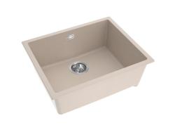 Pure.Sink Eternal Кварцова мивка в цвят „бежов“, 50x40 см, за вграждане и за монтаж върху плот, с автоматичен запушалка от неръждаема стомана