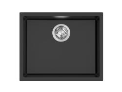 Pure.Sink Eternal Кварцова черна мивка 50x40 см за вграждане в плот и под плот с тапа от неръждаема стомана
