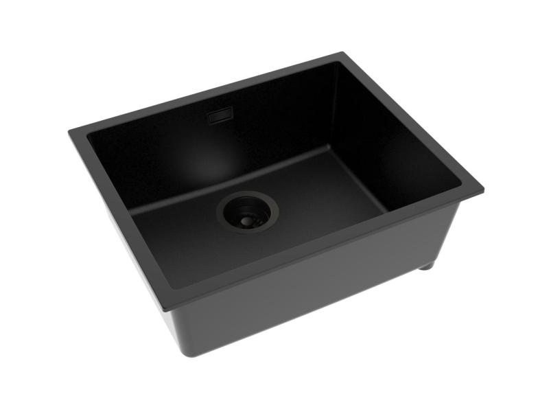 Pure.Sink Eternal Кварцова черна мивка 50x40 см за вграждане в плот и под плот с черна запушалка