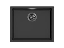 Pure.Sink Eternal Кварцова черна мивка 50x40 см за вграждане в плот и под плот с автоматичен запушалка в цвят „Gun metal“