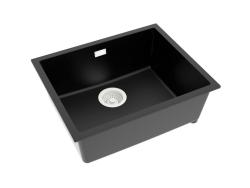 Pure.Sink Eternal Кварцова черна мивка 50x40 см за вграждане в плот и под плот с автоматична бяла запушалка