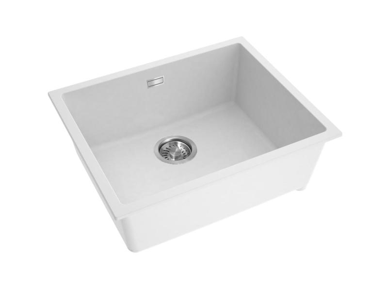 Pure.Sink Eternal Кварцова бяла мивка 50x40 см за вграждане в плот и под плот с автоматичен запушалка от неръждаема стомана