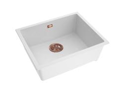 Pure.Sink Eternal Кварцова бяла мивка 50x40 см за вграждане в плот и под плот с автоматичен меден запушал