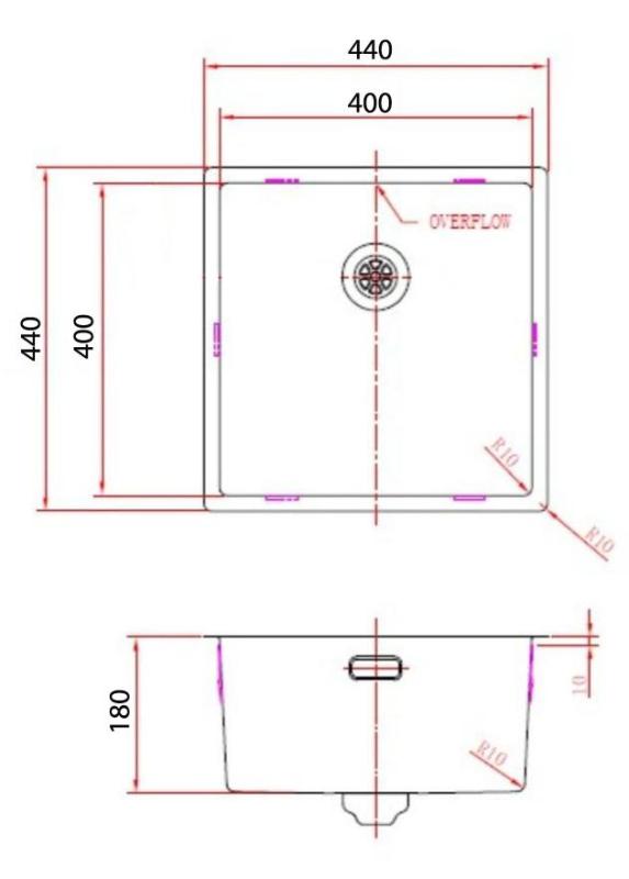 Pure.Sink Comfort Мивка от неръждаема стомана 40x40 см, радиус 10 мм, за вграждане, за вграждане в плот и за монтаж върху плот PCM4040-02