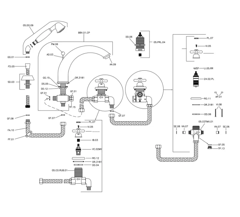 Huber Croisette 4-дупкова краищна за вана термостатичен хром CST7601021